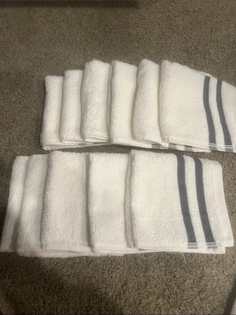 White Wash Cloths with Gray Stripe - Set of 12